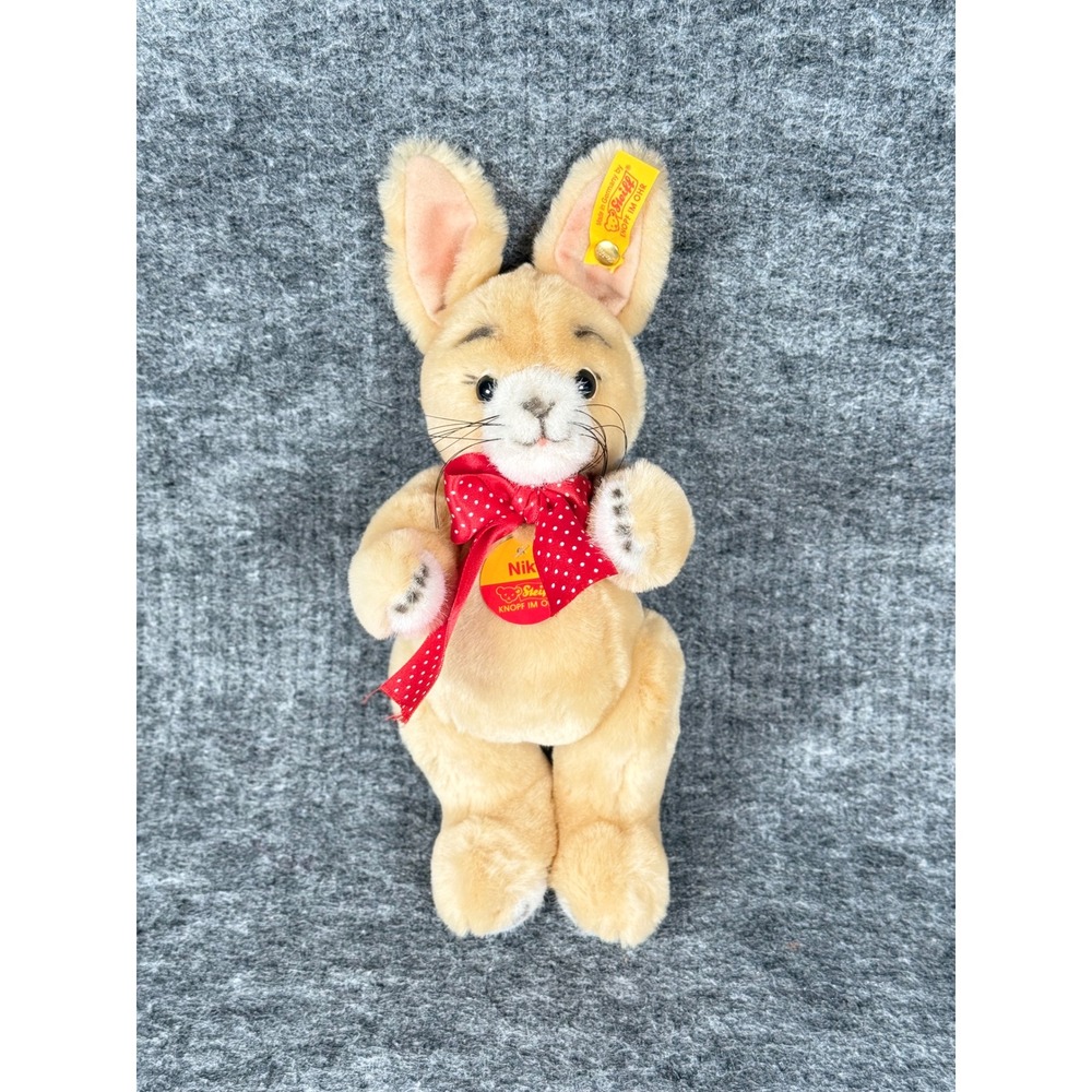 Steiff Niki Rabbit Plush Bunny Yellow Tag Button in Ear Tan 10 inch 031359